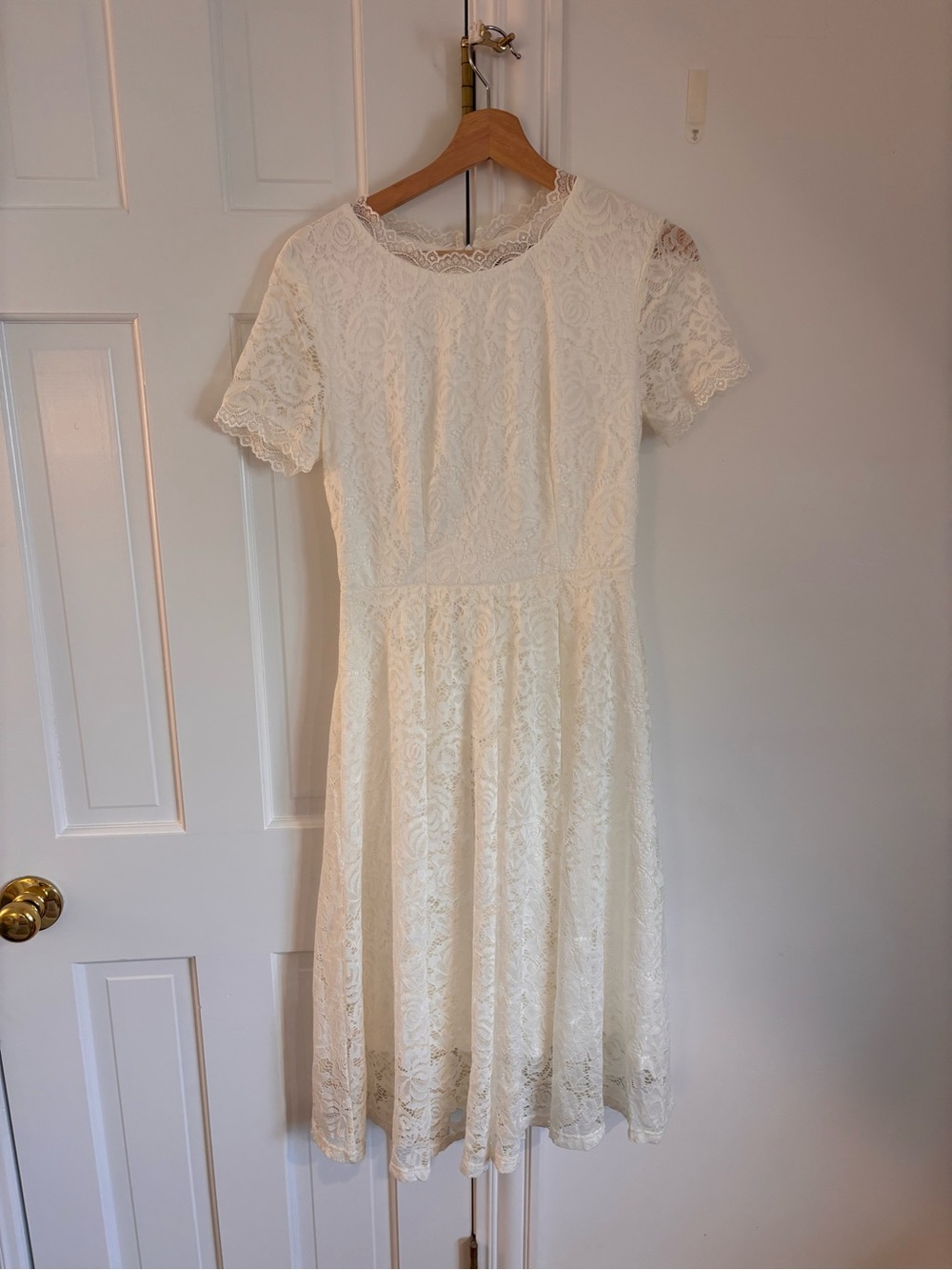 Dress Tells Elegant Ivory Lace Short-Sleeve Dress